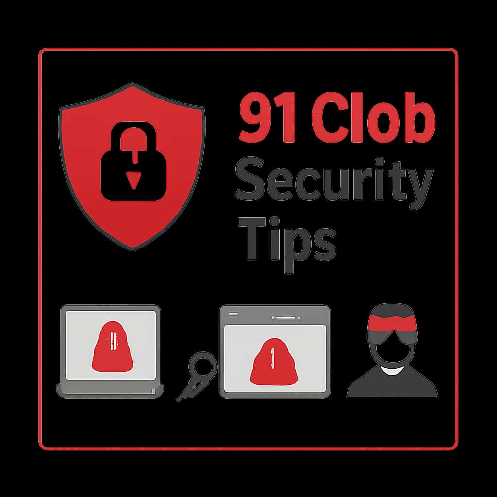 An educational illustration outlining key security tips for 91 Clob.